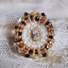 Sacred Black Ring embroidered with vintage Swarovski crystals, facets and seed beads